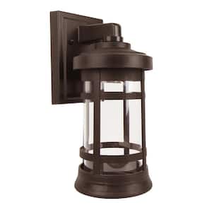 7.1 in. D x 12.75 in. H x 5.75 in. W 1-Light Bronze Outdoor Round Wall Lantern Sconce with Durable Clear Acrylic Lens