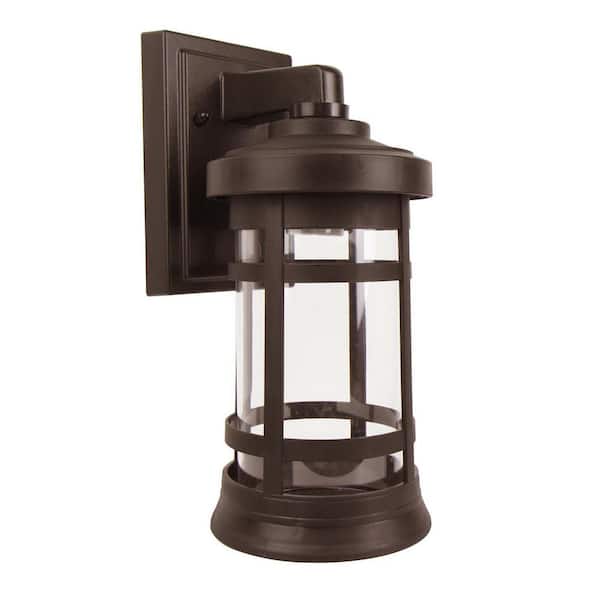 SOLUS 7.1 in. D x 12.75 in. H x 5.75 in. W 1-Light Bronze Outdoor Round Wall Lantern Sconce with Durable Clear Acrylic Lens