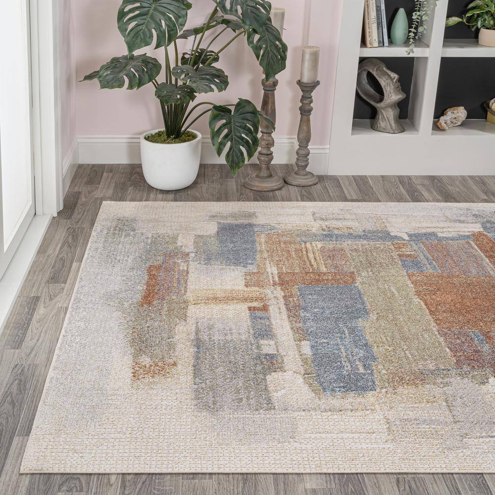 Blue Abstract Washable Synthetic 8' x 10' Area Rug