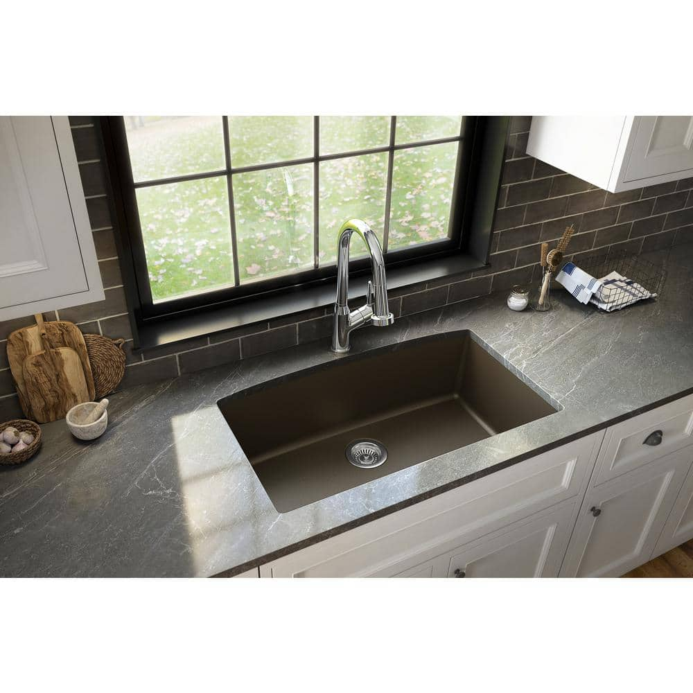 Karran Undermount Quartz/Granite Composite 32 in. Single Bowl Kitchen Sink in Brown