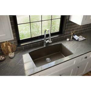 Undermount Quartz Composite 32 in. Single Bowl Kitchen Sink in Brown