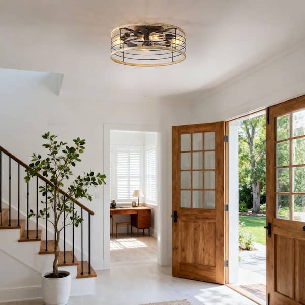 20 in. Black Rustic Standard Ceiling Fan with Light and Remote Control Farmhouse Flush Mount Bedroom Fanlight