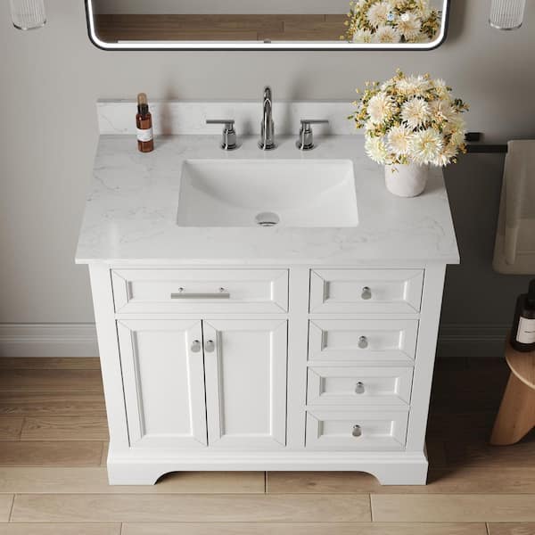DEERVALLEY 36 in. Single Sink Freestanding White Wood Bath Vanity