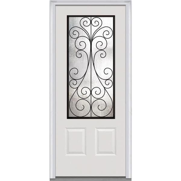 MMI Door 36 in. x 80 in. Camelia Left-Hand 3/4 Lite 2-Panel Midcentury Primed Fiberglass Smooth Prehung Front Door