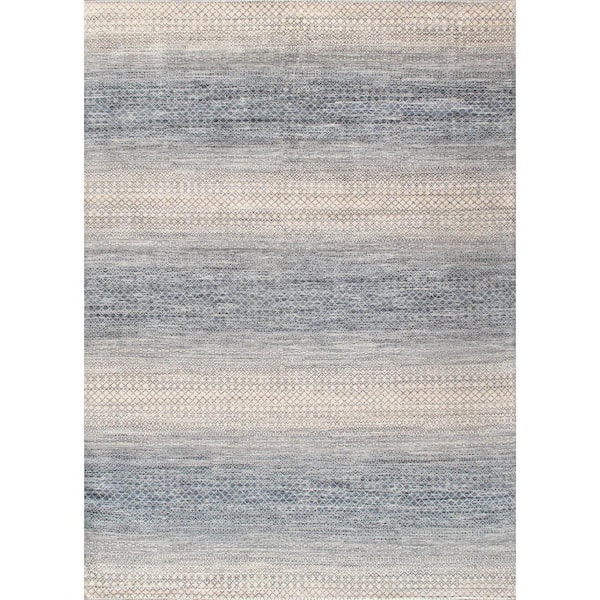 Pasargad Home Transitional Silver/Blue 10 ft. x 14 ft. Geometric Wool Area Rug