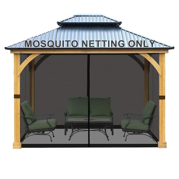 Aoodor 12 ft. x 14 ft. Universal Replacement Mosquito Netting for Patio Gazebos with Zippers (Mosquito Net Only) - Black