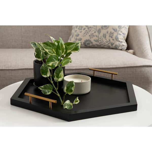 Kate and Laurel Halsey 19.00 in. W Hexagon Black Wood Decorative Tray