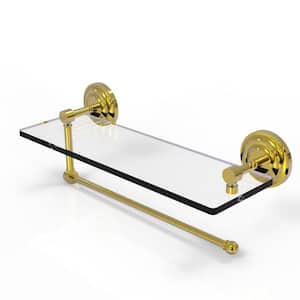 Prestige Que New Collection 16 in. Paper Towel Holder with Glass Shelf in Unlacquered Brass