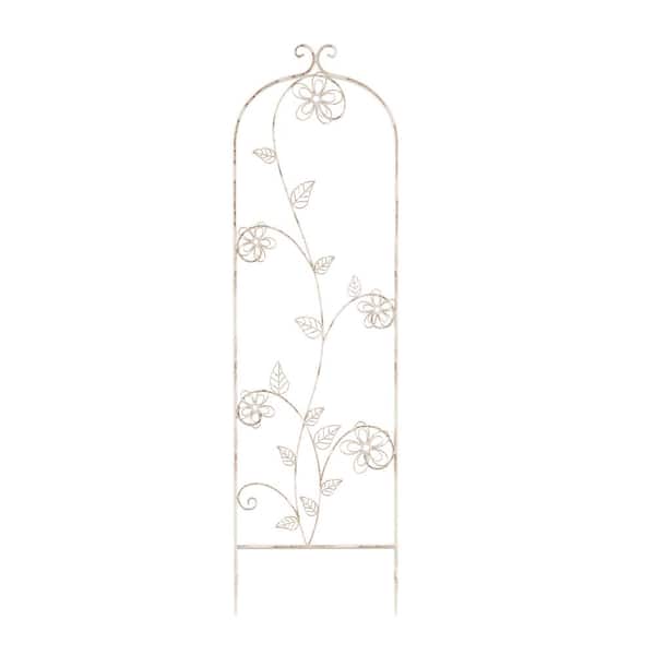 Pure Garden 49 in. Decorative Flower Stem Design Metal Garden Trellis for Climbing Plants in Antique White