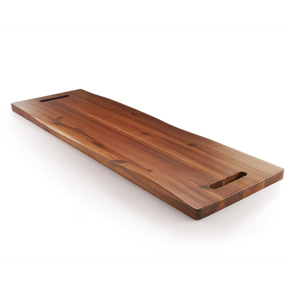 36 in. Brown Acacia Cutting Boards with Handles and Dual-Sided Design, Serv