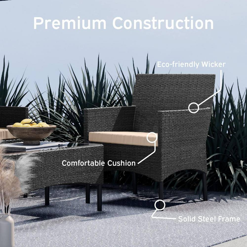 Nestl 4-Piece Black Wicker Patio Furniture Set with Beige Cushions