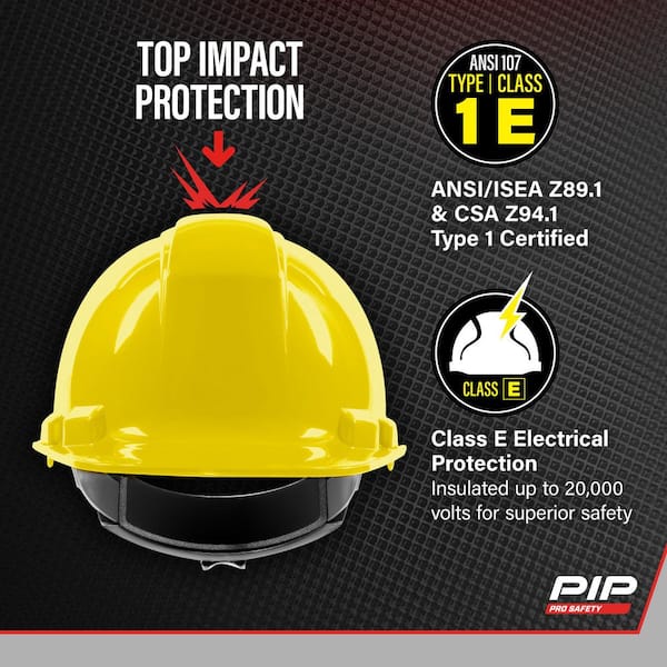 Yellow Type 1 Class E Hard Hat with 4-Point Ratchet Suspension