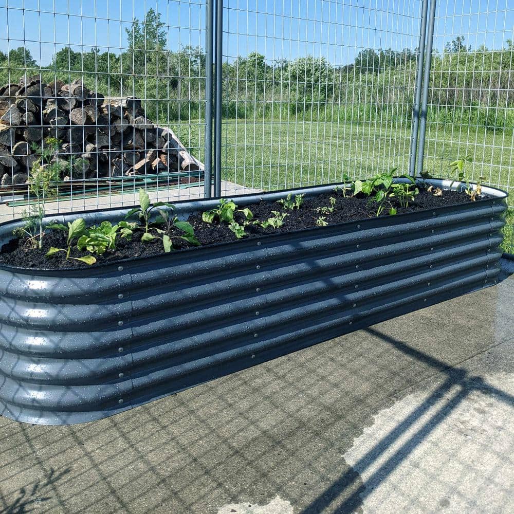Vego 17" Modern Gray Modular Metal Raised Garden Bed for Outdoor