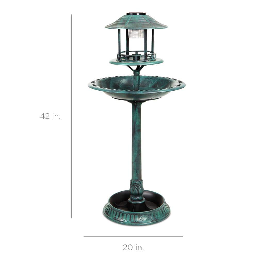 Green Solar-Powered Bird Bath Fountain with Planter Base