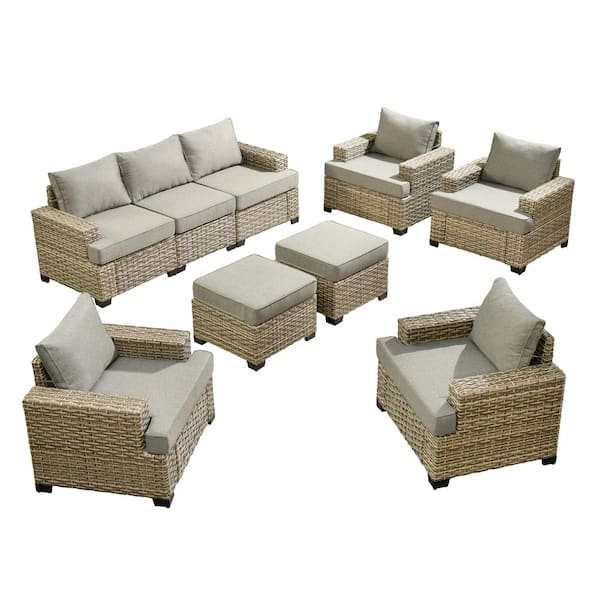 Kelleys 9-Piece Wicker Modern Outdoor Patio Conversation Sofa Seating Set with Dark Grey Cushions