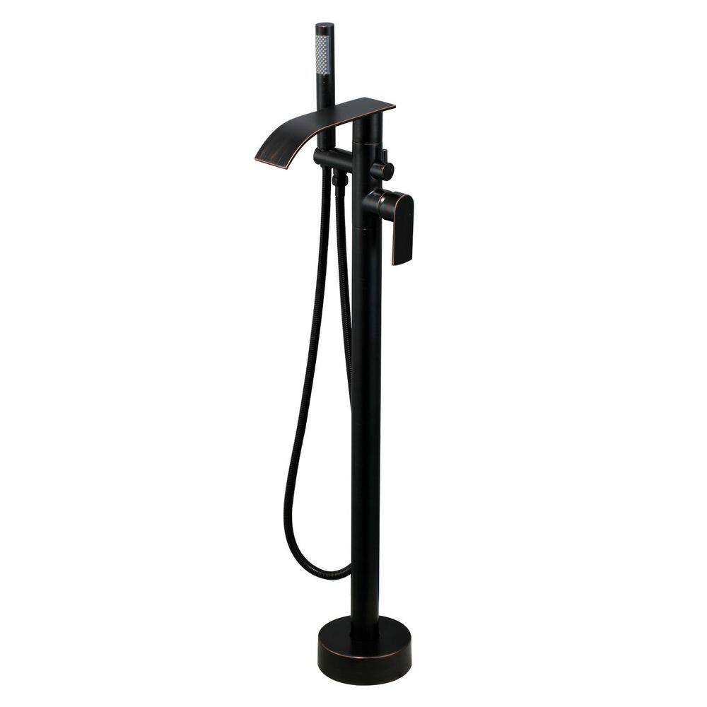 Waterfall Single-Handle Freestanding Tub Faucet in Oil Rubbed Bronze, Floor Mount Tub Filler with Handheld Shower price history on PriceWatchPro