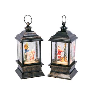 B/O 9 in. H Lighted Lantern Framed Water Globes with Holiday Scenes in Black (Set of 2)