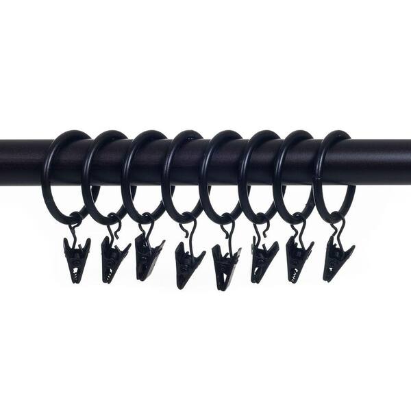 Lavish Home 1 in. Curtain Rod Rings with Clips for 1 in. or 1-1/4 in. Poles in Rubbed Bronze (8-Pack)