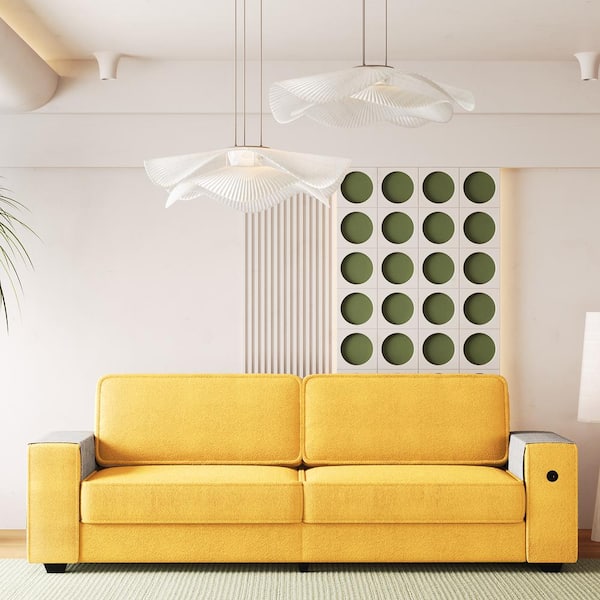 JASIWAY 88.58 in. Square Arm Sherpa Fabric Rectangle Modern Living Room Sofa in. Yellow