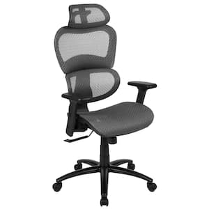 Lo Mesh Headrest Ergonomic Office Chair in Gray with Adjustable Pivot Arms