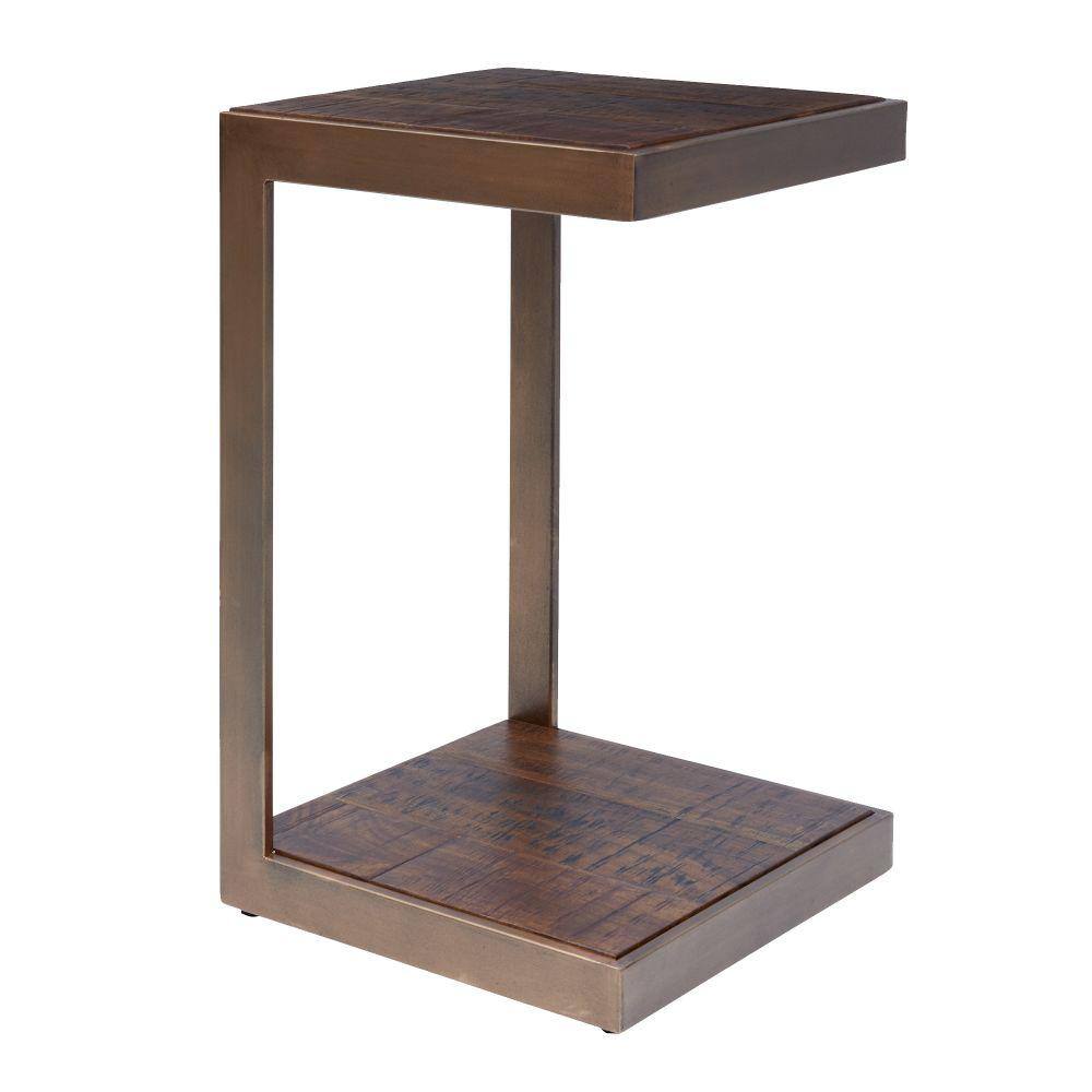 Benjara 24 in. H Brown Metal Frame C Shape End Table with Wooden Top ...