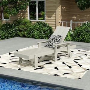 Shoreside Sand Fade Resistant All Weather HDPE Plastic Outdoor Adjustable Backrest Chaise Lounge Arm Chair with Wheels