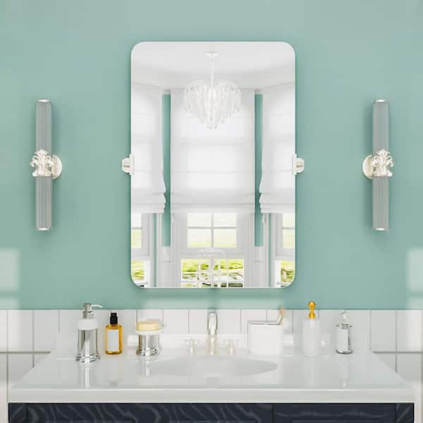 Lunova 24 in. W x 36 in. H Rectangular Framed Tilt Wall Mount Bathroom Vanity Mirror in Brushed Nickel
