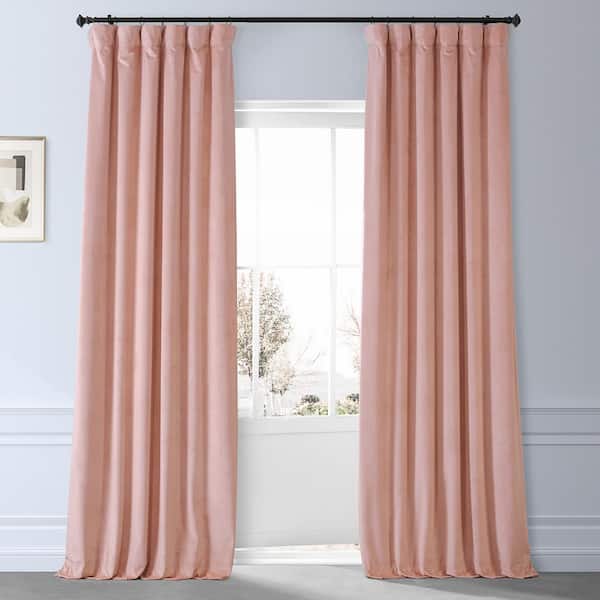 Exclusive Fabrics & Furnishings Signature Apricot Blossom Pink Plush Velvet  Hotel Blackout Rod Pocket Curtain - 50 in. W x 96 in. L (1 Panel)  VPYSB198601-96 - The Home Depot
