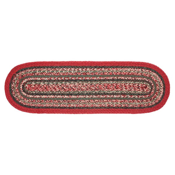 VHC BRANDS Forrester Indoor/Outdoor 8 in. W x 24 in. L Red Green Creme Oval Stripe PET Table Runner