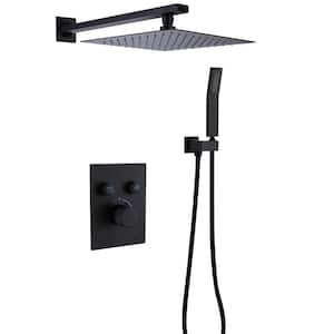 1-Spray Patterns with 2 GPM 12 in. Wall Mount Dual Shower Heads in Matte Black (Valve Included)