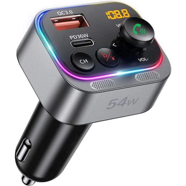 OBJLGEV Bluetooth 5.4 FM Transmitter Car Adapter 54-Watt PD 36-Watt & 18-Watt Dual Mics HiFi Bass Wireless Receiver LED Display