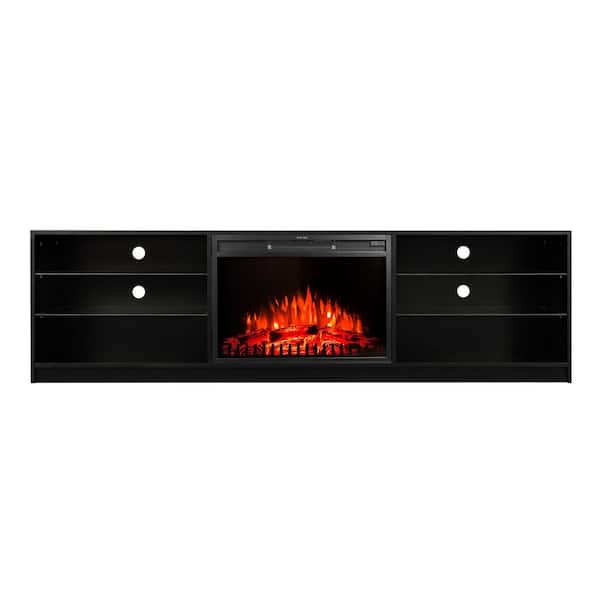 Unbranded 79 in. Black Modern Fireplace TV Stand with Open Shelf Fits TV's up to 70 in. with RGB Light