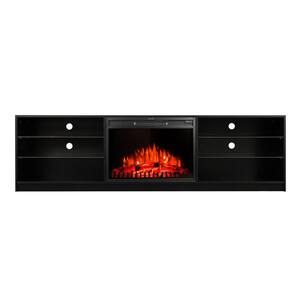 79 in. Black Modern Fireplace TV Stand with Open Shelf Fits TV's up to 70 in. with RGB Light