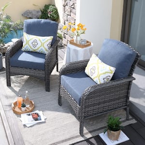 Hyacinth A Gray 2-Piece Wicker Patio Outdoor Conversation Seating Sofa Set with Denim Blue Cushions