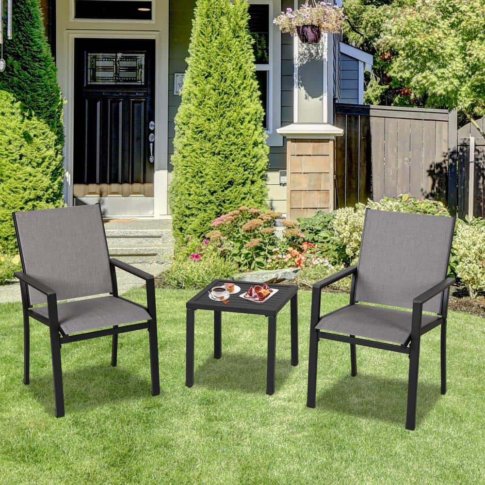 Black Steel Square Outdoor Patio Side Table