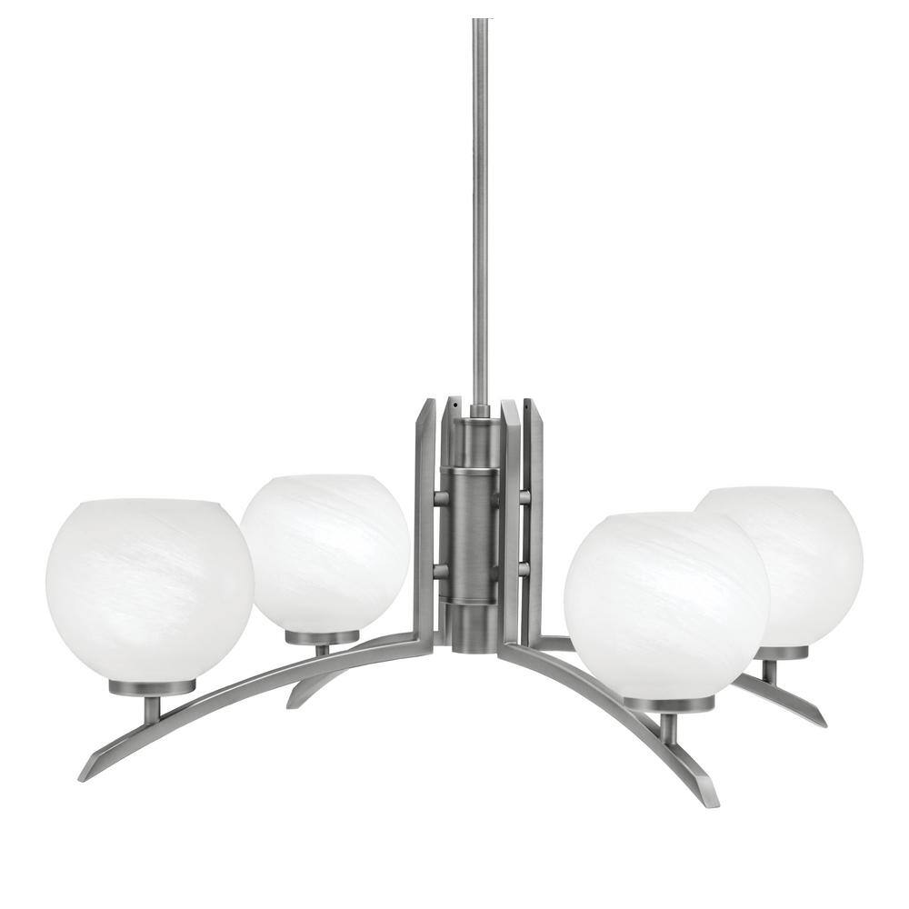 Siena 27.5 in. 4-Light Graphite Chandelier with 5.75 in. White Marble Glass