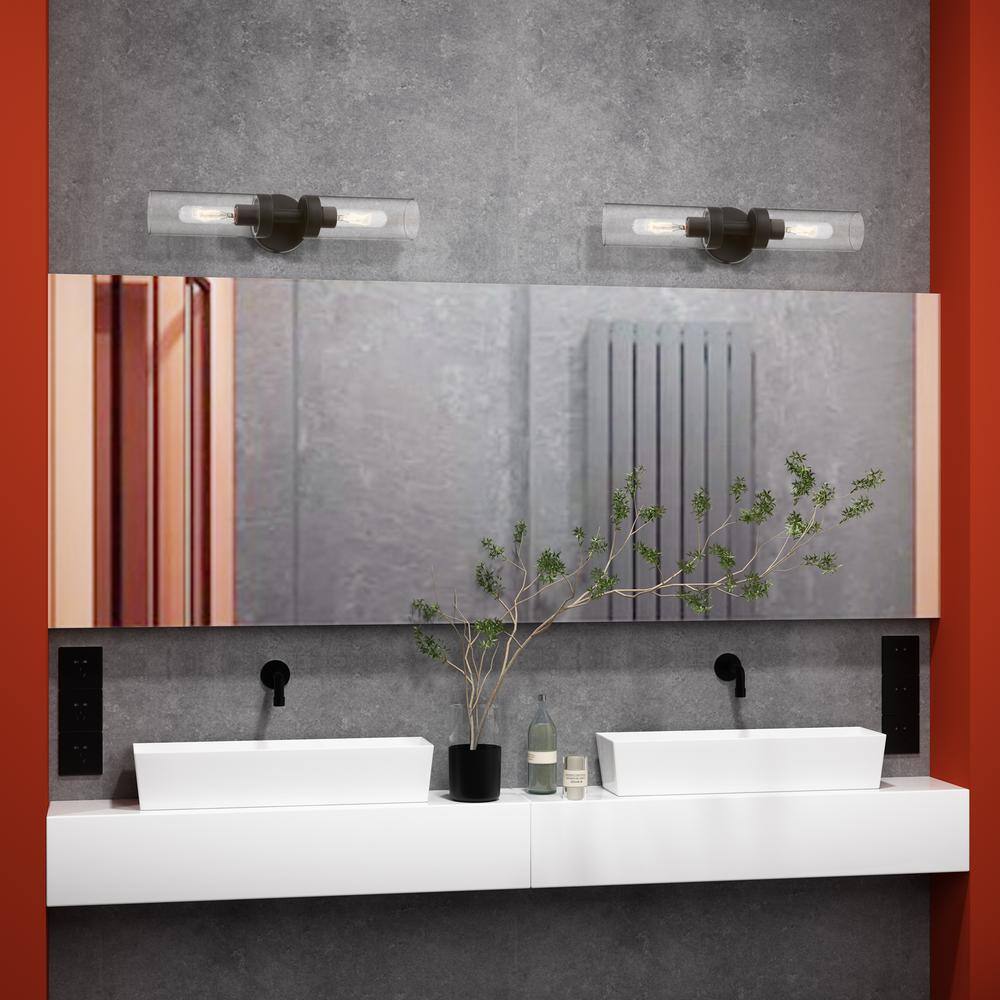Ludlow Urban Minimal 2-Light Bronze Vanity with Clear Glass Shades