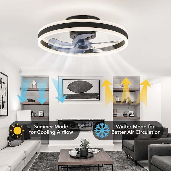 Antoine HD-FSD-14 20 in. Black Low Profile Flush Mount LED with Remote and App Smart Control Indoor Ceiling Fan with Dimmable Lighting