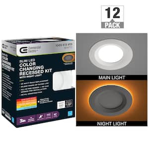 3 in. Canless Integrated LED Recessed Light Trim Night Light 550 Lumen Adjustable CCT New Construction Remodel (12-Pack)