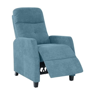 Caribbean Blue Chenille Upholstered Push Back Recliner Chair