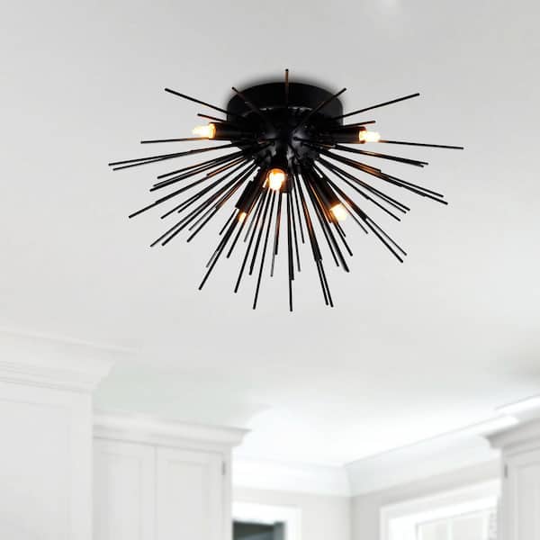 Savannah 6 Light Flush Mount With Black Finish