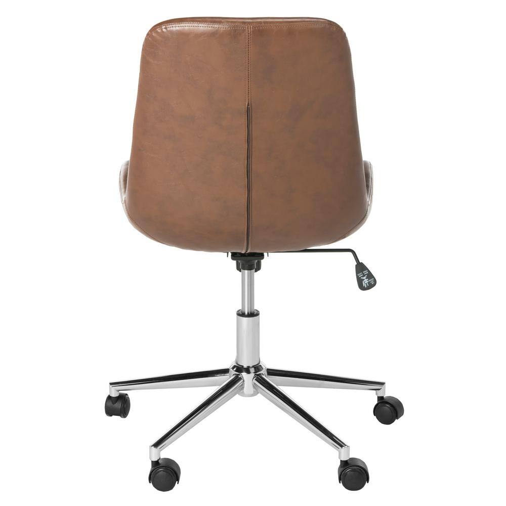 Fletcher Transitional Swivel Task Chair in Brown Leather with Chrome Base