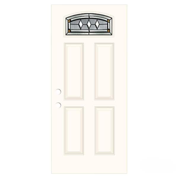 JELD-WEN 32 in. x 80 in. Mission Prairie Fan Lite Decorative Fiberglass Primed Premium Steel Front Door Slab