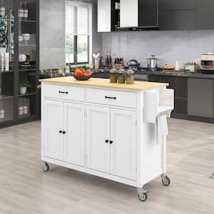 White Kitchen Island with Spice Rack and Drawers