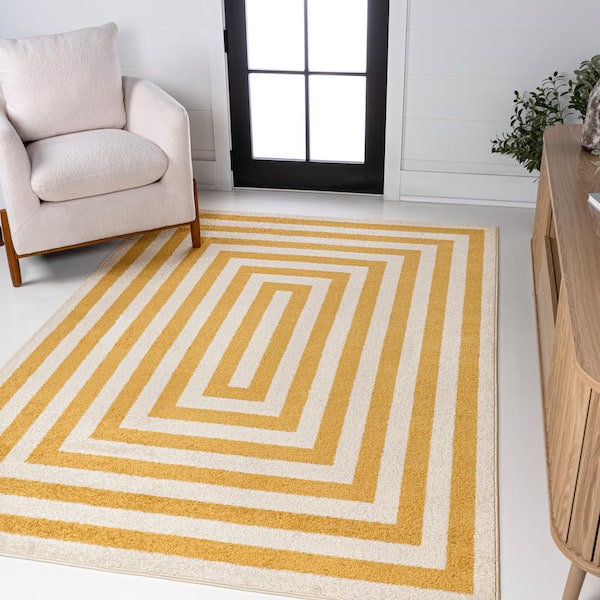 Bandol Modern Classic Mitre Stripe Yellow/Ivory 9 ft. x 12 ft. Area Rug
