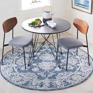 Metro Natural/Blue 6 ft. x 6 ft. Border Floral Round Area Rug