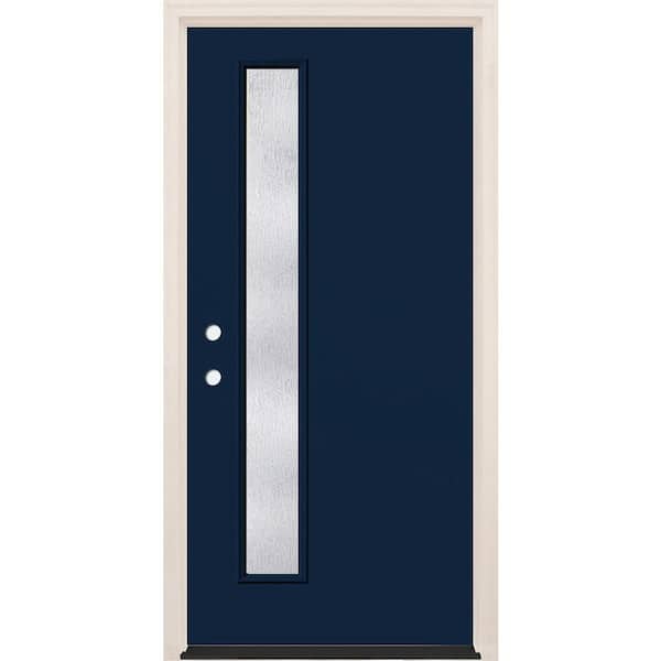 Builders Choice 36 in. x 80 in. Right-Hand/Inswing 1-Lite Rain Glass Indigo Painted Fiberglass Prehung Front Door w/6-9/16 in. Frame
