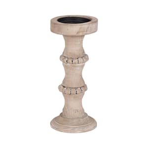 11 in. Ivory Wood Decorative Beads Candle Holder