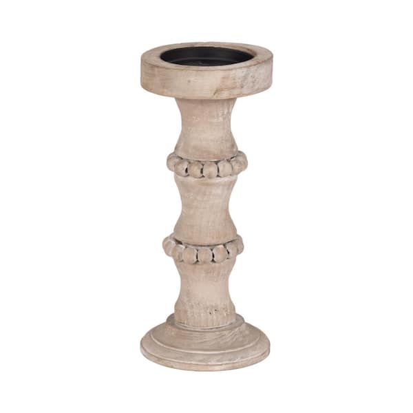 Liv & Skye 11 in. Ivory Wood Decorative Beads Candle Holder