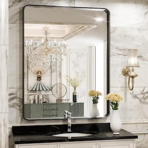 28 in. W x 36 in. H Rectangular Tempered Glass and Aluminum Alloy Framed Wall Bathroom Vanity Mirror in Matte Black